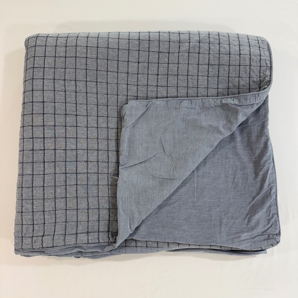 Boll & Branch Quilted Grid Duvet Cover King Blue Organic Cotton | Coastal Modern